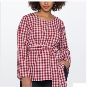 ELOQUII red gingham tie waist top sz 16